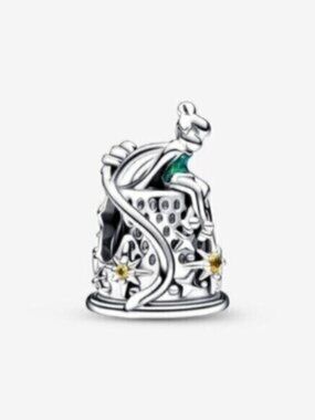 Pandora Silver Thimble Charm with Green and Gold Accents